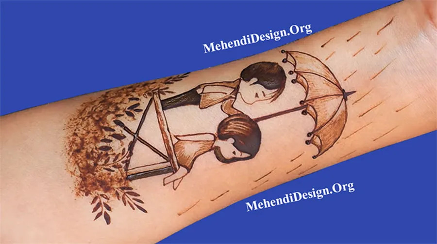 Cute couple Valentine day special Mehndi design photo and picture