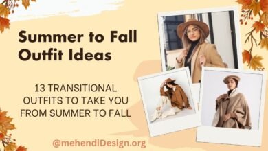 13 Transitional Summer to Fall Outfit Ideas A woman wearing a stylish summer to fall outfit, featuring layers like a light jacket and boots, with autumn leaves in the background