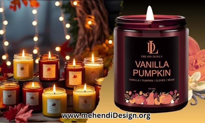 Image of A collection of various best fall scented candles with warm cozy lighting and autumnal decor in the background A collection of various best fall scented candles with warm, cozy lighting and autumnal decoration in the background