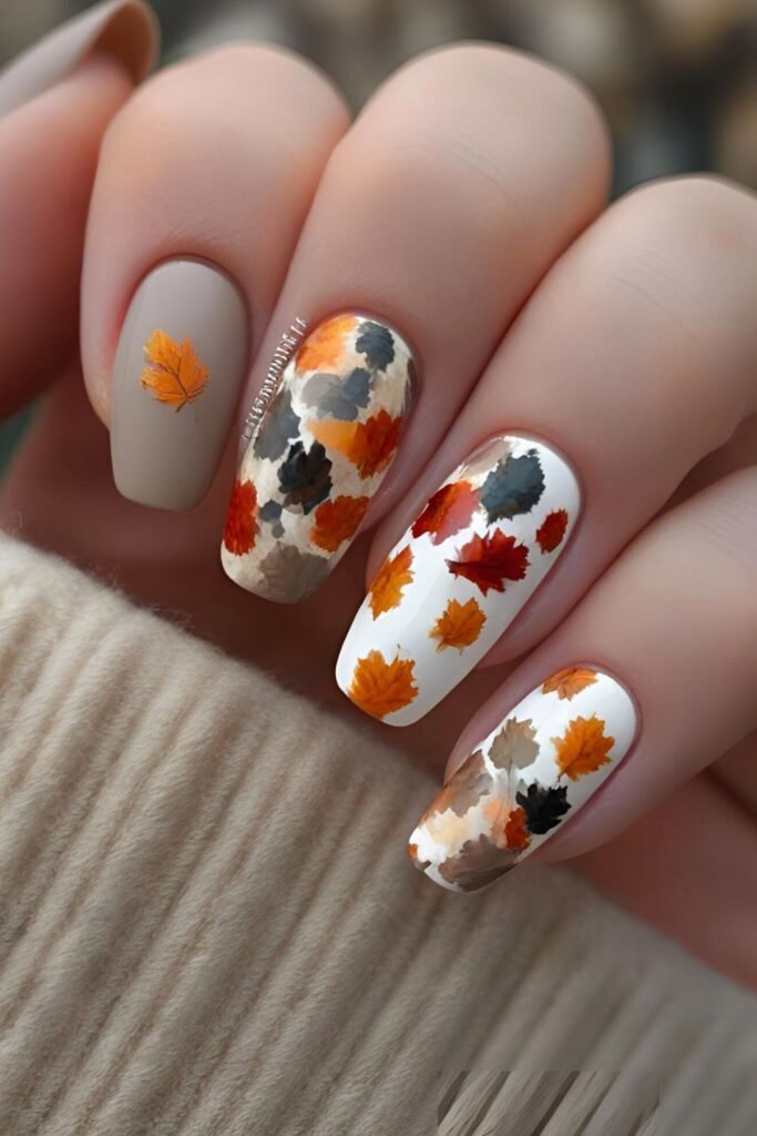 Image of Abstract Fall Nail Art with Neutral Bold Tones Abstract Fall Nail Art with Neutral & Bold Tones