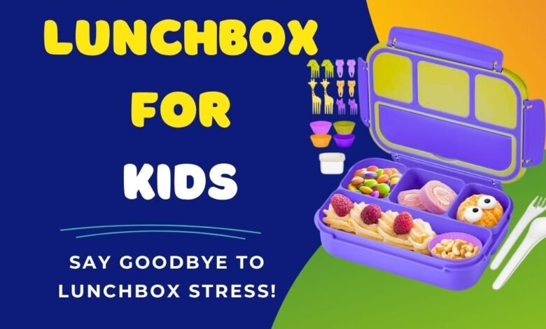 Image of Back to school lunchbox ideas for kids shown in a colorful bento style lunch box filled with healthy snacks and a sandwich Back to school lunchbox ideas for kids shown in a colorful bento-style lunch box filled with healthy snacks and a sandwich.