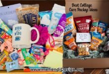 Best College care package ideas shown in a cozy box filled with snacks, a warm blanket, and a handwritten note, evoking feelings of home and comfort