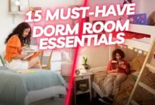 Dorm room essentials checklist for college freshmen – bedding, storage, lights, desk supplies