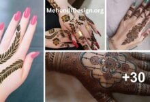 Easy mehndi designs for fall shown on a close-up of a hand featuring delicate leaf and vine patterns, inspired by soft fall tones and seasonal charm.
