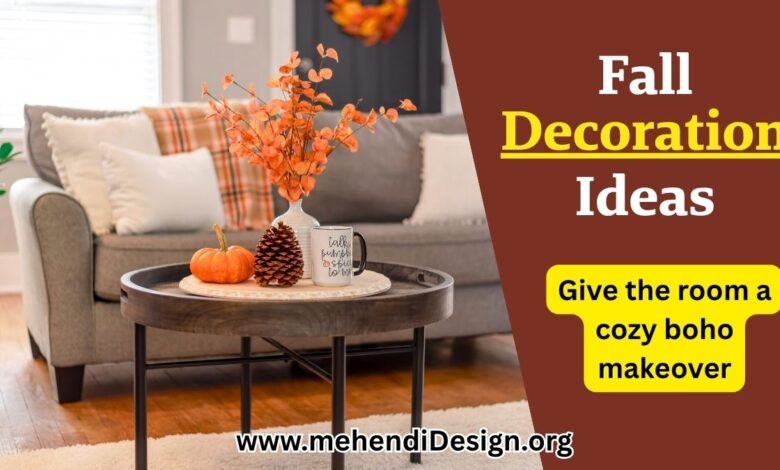 Image of Fall room decor ideas come to life in a cozy boho inspired space featuring warm lights soft throws macrame touches and leafy indoor plants Fall room decor ideas come to life in a cozy boho inspired space, featuring warm lights, soft throws, macrame touches, and leafy indoor plants