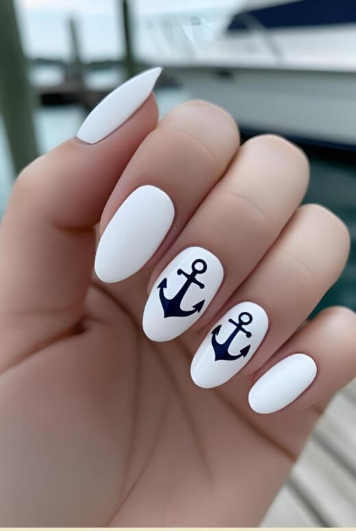 Image of A simple and cute nautical anchor nail design for Labor Day A simple and cute nautical anchor nail design for Labor Day