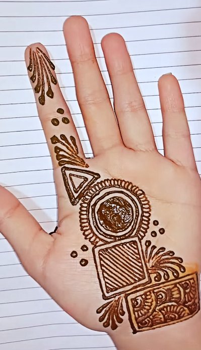 Image of Autumn Geometric mehndi design on Palm Autumn Geometric mehndi design on Palm