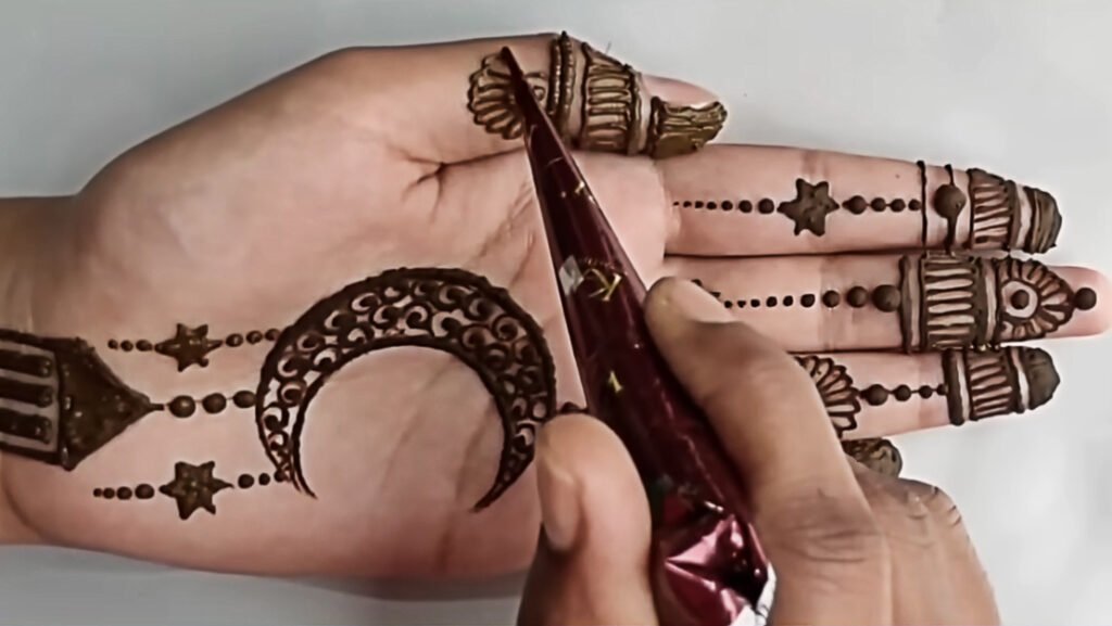 Image of Crescent Tattoo Style Mehndi Design Crescent Tattoo Style Mehndi Design