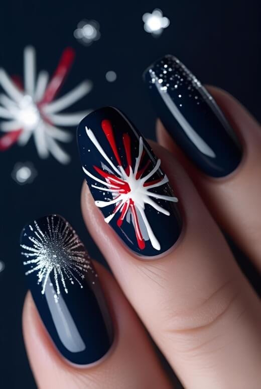 Image of Exciting firework inspired nail art perfect for Labor Day celebrations Exciting firework inspired nail art perfect for Labor Day celebrations