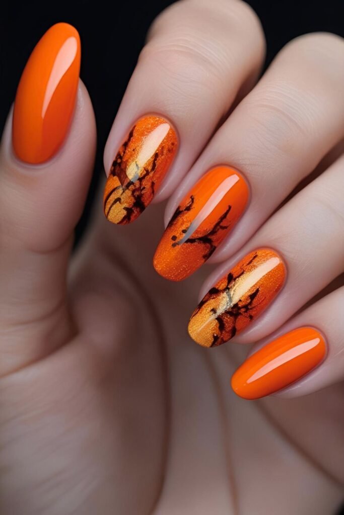 Fall burnt orange shade nail design