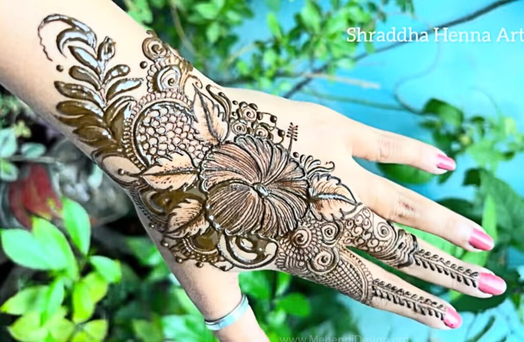 Image of Hibiscus Henna Flower Mehndi Design for Backhand Autumn Seasonal Hibiscus Henna Flower Mehndi Design for Backhand Autumn Seasonal
