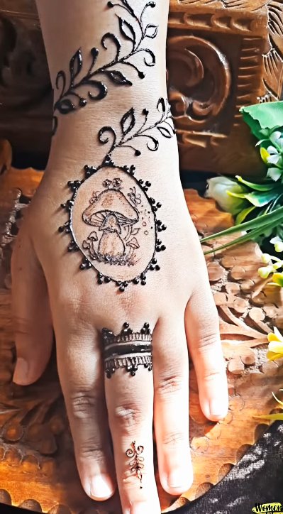 Image of Tiny Mushroom Silhouette mehndi design for autumn mendi lover Tiny Mushroom Silhouette mehndi design for autumn mendi lover