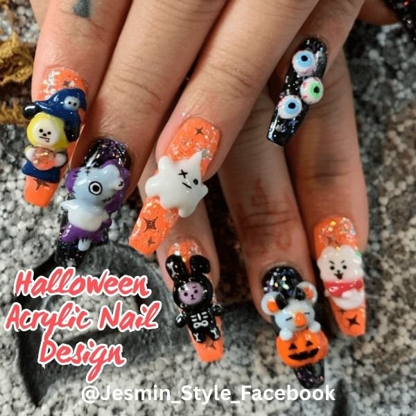 Image of Best collection of trendy 3D nail charms a popular halloween acrylic nail design Best collection of trendy 3D nail charms, a popular halloween acrylic nail design