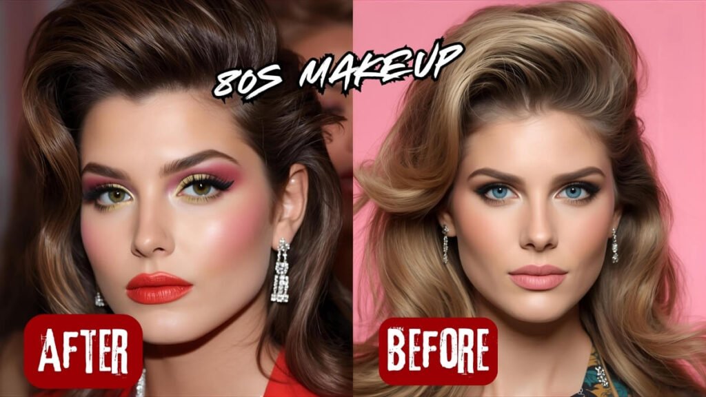 Image of Comparison of authentic 80s makeup celebrities and a modern interpretation of the trend Comparison of authentic 80s makeup celebrities and a modern interpretation of the trend.