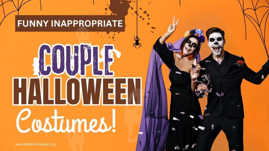 Image of Happy couple laughing at a Halloween party one dressed as a lampshade and the other in pajamas portraying a funny inappropriate couple halloween costume idea Happy couple laughing at a Halloween party, one dressed as a lampshade and the other in pajamas, portraying a funny inappropriate couple halloween costume idea.