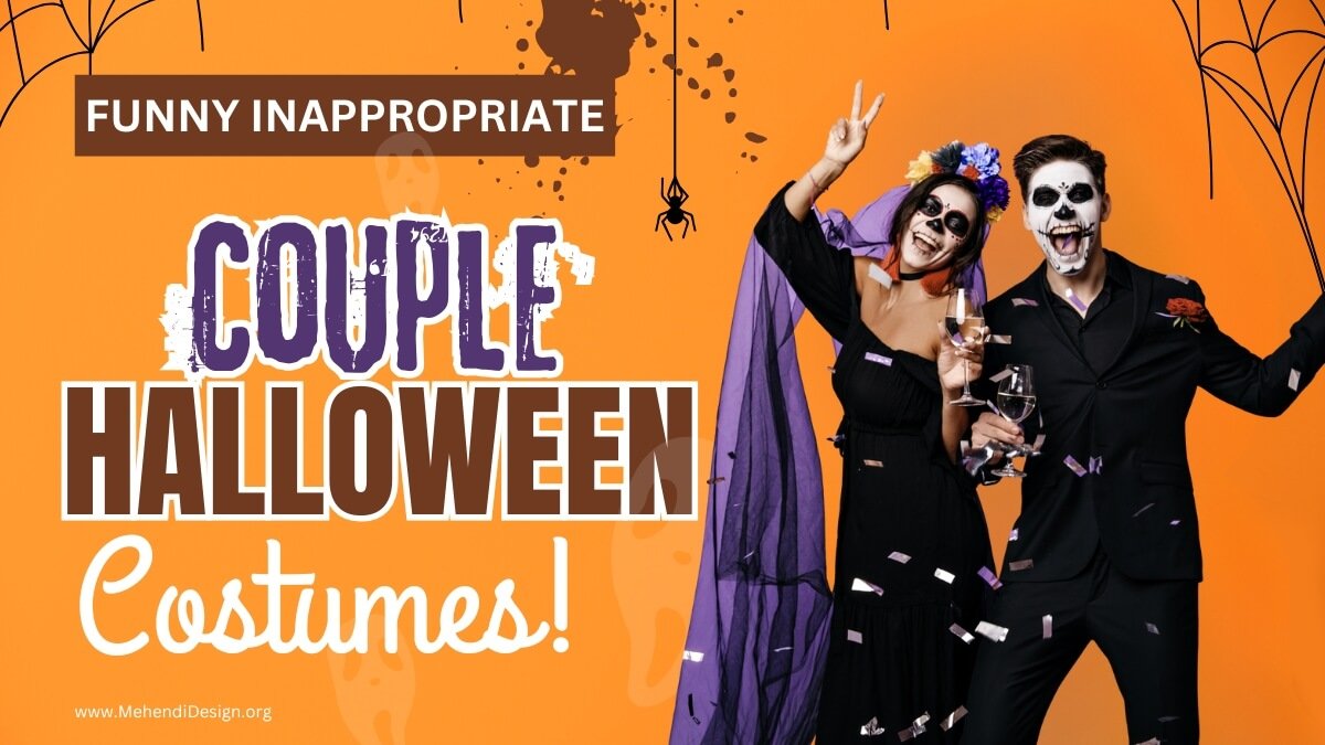 Image of Happy couple laughing at a Halloween party one dressed as a lampshade and the other in pajamas portraying a funny inappropriate couple halloween costume idea Happy couple laughing at a Halloween party, one dressed as a lampshade and the other in pajamas, portraying a funny inappropriate couple halloween costume idea.