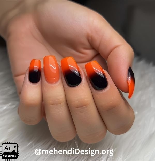 Image of Orange and black ombre nails a classic halloween nail design acrylic nails Orange and black ombre nails, a classic halloween nail design acrylic nails
