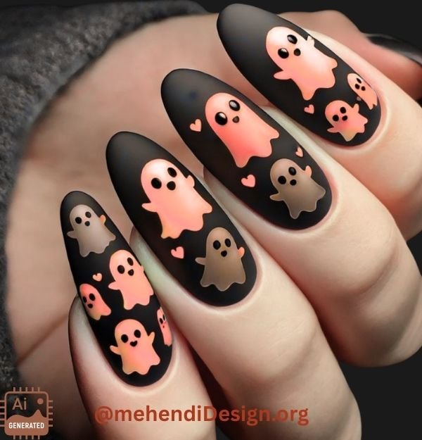Image of Simple glow in the dark ghost nails a spooky twist on a classic acrylic nail design halloween Simple, glow-in-the-dark ghost nails, a spooky twist on a classic acrylic nail design halloween
