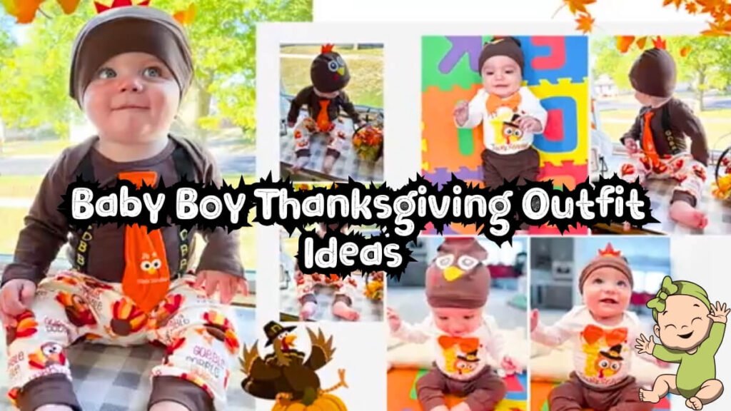 Image of Smiling newborn in cozy baby boy thanksgiving outfit with turkey details Smiling newborn in cozy baby boy thanksgiving outfit with turkey details