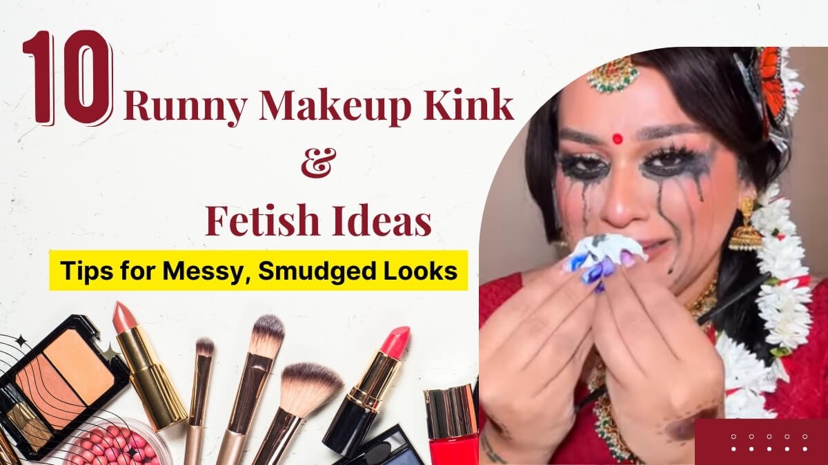 Image of Woman with runny makeup kink look smudged eyeliner and mascara tears aesthetic Woman with runny makeup kink look, smudged eyeliner and mascara tears aesthetic.